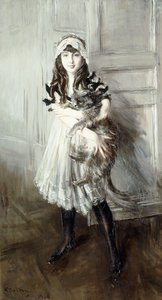 Porträtt av Josefina Errazuriz som håller en katt, 1910 av Giovanni Boldini