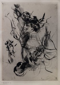 Porträtt av en ung kvinna med figurer av Giovanni Boldini