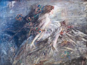 Porträtt av Marquise Casati med påfågelfjädrar av Giovanni Boldini