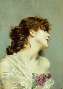 Profil av en ung kvinna (olja på panel) av Giovanni Boldini