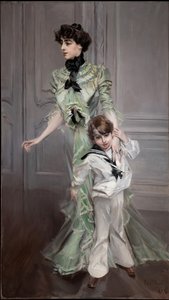 Porträtt av fru Hugo och hennes son, 1898. av Giovanni Boldini