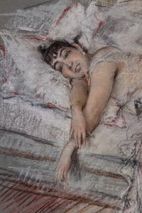 Grevinnan av Rasty i sängen, detalj av Giovanni Boldini