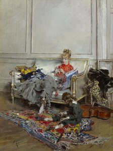 Ung kvinna som virkar, 1875 av Giovanni Boldini