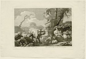 Herdefamilj med boskap vid antik grav av Giovanni David