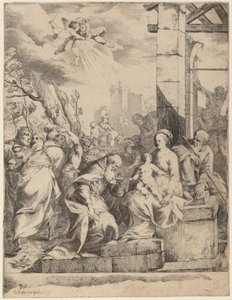 Tillbedjan av Magi av Giovanni David after Scarsellino