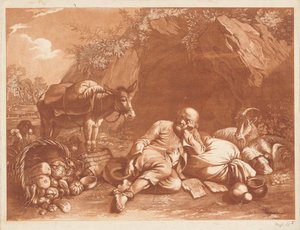 En gammal man lutad mot en säck av Giovanni De Pian after Francesco Londonio