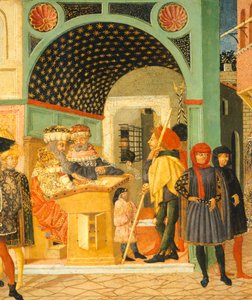 Berättelser om Susanne, cirka 1450, höger sida av målad kista av Giovanni di Ser Giovanni, känd som Lo Scheggia (1406-1486), tempera på panel, detalj