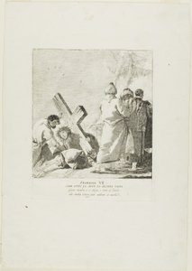 Kristus faller under korset för andra gången, plansch sju från Korsvägsstationen av Giovanni Domenico Tiepolo
