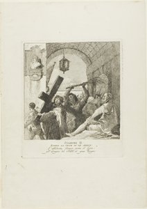 Kristus tar emot korset, plansch två från Korsvägsstationen av Giovanni Domenico Tiepolo