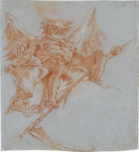 Chronos på moln; verso: draperistudie av Giovanni Domenico Tiepolo