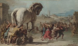 Processionen av den trojanska hästen till Troja. Omkring 1760