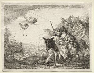 Flyg till Egypten: Joseph pausar för att stirra på spädbarnet Kristus. av Giovanni Domenico Tiepolo