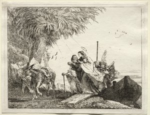 Flyg till Egypten: Den heliga familjen i landstigning. av Giovanni Domenico Tiepolo