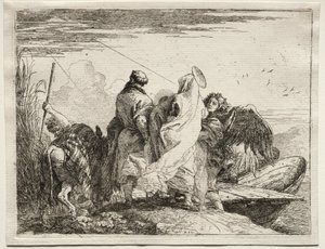 Flyg till Egypten: Den heliga familjen lämnar stranden av Giovanni Domenico Tiepolo