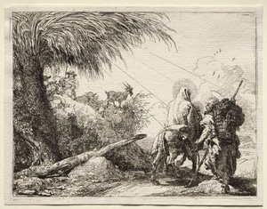 Flyg till Egypten: Den heliga familjen och palmträdet av Giovanni Domenico Tiepolo