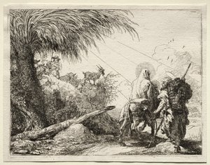Flyg till Egypten: Den heliga familjen och palmträdet. av Giovanni Domenico Tiepolo