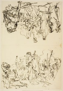 Vikt ark med "The martyrdom of St Stephen and Agrippina landing in Brindisi with the ashes of Germanicus" av Giovanni Domenico Tiepolo