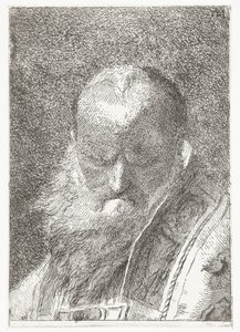 Präst med flintskallig huvud i kapsel Samling av huvuden (serietitel) Raccolta di Teste (serietitel) av Giovanni Domenico Tiepolo
