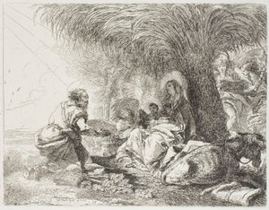 Joseph Adoring the Child While Two Angels Sing, skylt nitton från The Flight into Egypt av Giovanni Domenico Tiepolo