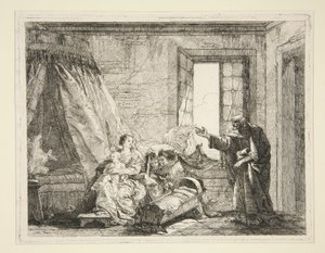 Joseph tillkännager för Maria ordern att lämna, från serien Idee pittoresche sopra la fuga in Egitto (Flight into Egypt) av Giovanni Domenico Tiepolo
