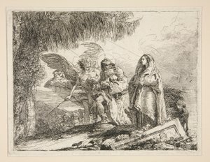 Joseph Carrying Jesus in his Arms, från serien Idee pittoresche sopra la fuga in Egitto (Flight into Egypt) av Giovanni Domenico Tiepolo