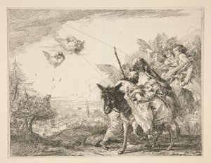 Joseph Contemplates the Infant Jesus, från serien Picturesque Ideas over the Flight into Egypt (Flight into Egypt) av Giovanni Domenico Tiepolo