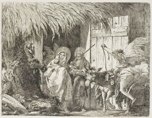 Joseph och Mary söker skydd, tallrik fem från The Flight into Egypt av Giovanni Domenico Tiepolo