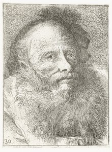 Man med skägg och huvudbonader med fjäder Samling av huvuden (serietitel) Raccolta di Teste (serietitel) av Giovanni Domenico Tiepolo