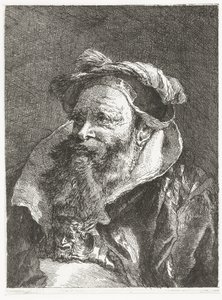 Man med satyrhuvud på spännet Samling av huvuden (serietitel) Raccolta di Teste (serietitel) av Giovanni Domenico Tiepolo