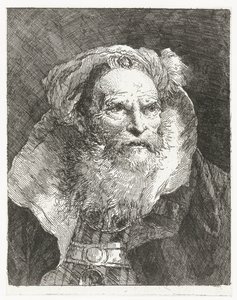 Man med turban och hög ståkrage Samling av huvuden (serietitel) Raccolta di Teste (serietitel) av Giovanni Domenico Tiepolo