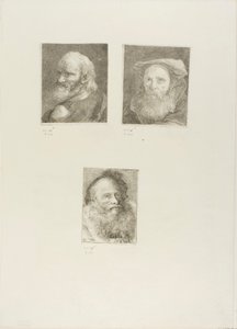 Gammal man med skägg, skäggig gammal man med hatt, gammal man med dekorativ mössa av Giovanni Domenico Tiepolo