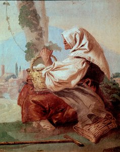 Gammal bondkvinna med en korg med ägg, från "Foresteria" (gästhus) av Giovanni Domenico Tiepolo