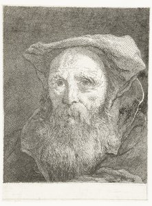 Gammal man med skägg och basker Samling av huvuden (serietitel) Raccolta di Teste (serietitel) av Giovanni Domenico Tiepolo