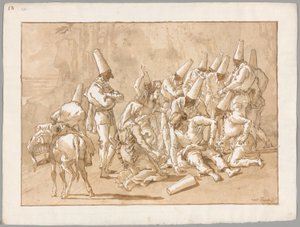 Punchinello kollapsar på vägen av Giovanni Domenico Tiepolo