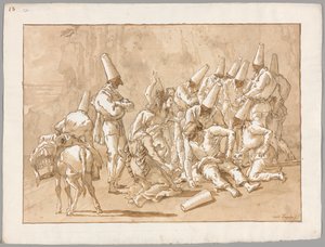 Punchinello kollapsar på vägen av Giovanni Domenico Tiepolo