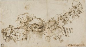 Skisser av manshuvuden (recto); drottning och page (verso) av Giovanni Domenico Tiepolo