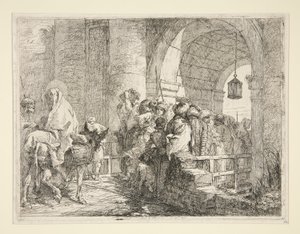 The Arrival of the Holy Family at the Gate of a Town, från serien Idee pittoresche sopra la fuga in Egitto (Flight into Egypt) av Giovanni Domenico Tiepolo