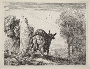 Flykten med den heliga familjen till vänster av Giovanni Domenico Tiepolo