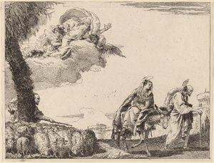 Flygningen med den heliga familjen till höger av Giovanni Domenico Tiepolo