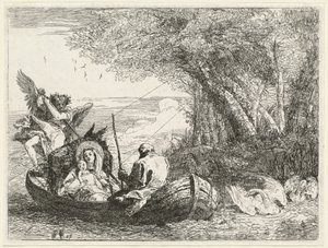 Den heliga familjen färjas över floden av Giovanni Domenico Tiepolo