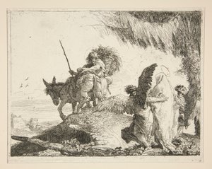 Den heliga familjen mellan två änglar, från serien Idee pittoresche sopra la fuga in Egitto (Flight into Egypt) av Giovanni Domenico Tiepolo