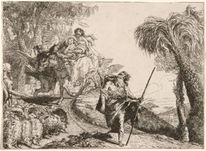Den heliga familjen går ner för en stig nära herdar av Giovanni Domenico Tiepolo