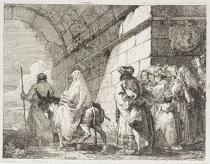 The Holy Family Leaving by a City Gate, skylt sju från The Flight into Egypt av Giovanni Domenico Tiepolo