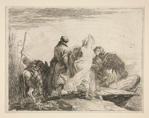 The Holy Family Leaving the Bank of the River, från serien Idee pittoresche sopra la fuga in Egitto (Flight into Egypt) av Giovanni Domenico Tiepolo
