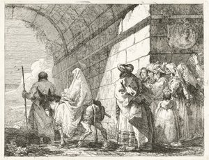 Den heliga familjen passerar under en stadsbåge av Giovanni Domenico Tiepolo