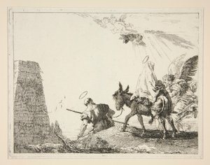 The Holy Family Passing a Pyramid, från serien Idee pittoresche sopra la fuga in Egitto (Flight into Egypt) av Giovanni Domenico Tiepolo