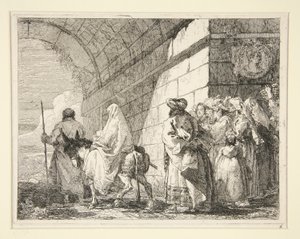 The Holy Family Passing under an Arch, Leaving by a City Gate, från serien Idee pittoresche sopra la fuga in Egitto (Flight into Egypt) av Giovanni Domenico Tiepolo