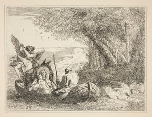 Den heliga familjen som reser med båt, från serien Idee pittoresche sopra la fuga in Egitto (Flight into Egypt) av Giovanni Domenico Tiepolo