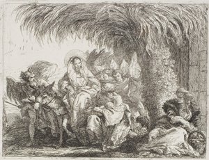 The Holy Family Under a Palm Tree, tallrik sex från The Flight into Egypt av Giovanni Domenico Tiepolo