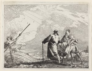 Den heliga familjen vid flodens strand av Giovanni Domenico Tiepolo